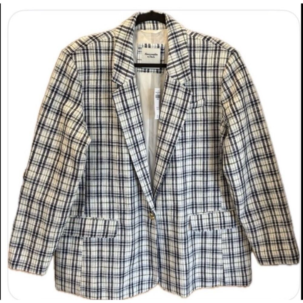 Abercrombie & Fitch Women's Plaid Blazer - Navy and White